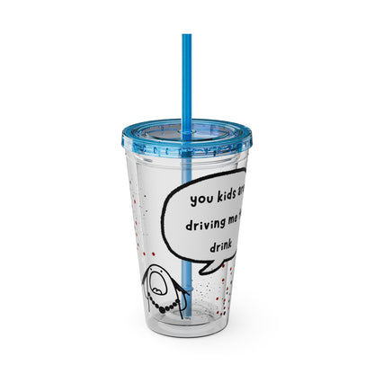 Funny Sunsplash Tumbler | 16oz Travel Cup for Moms | Humor Gift | Straw Included | Perfect for Daily Use or Parties
