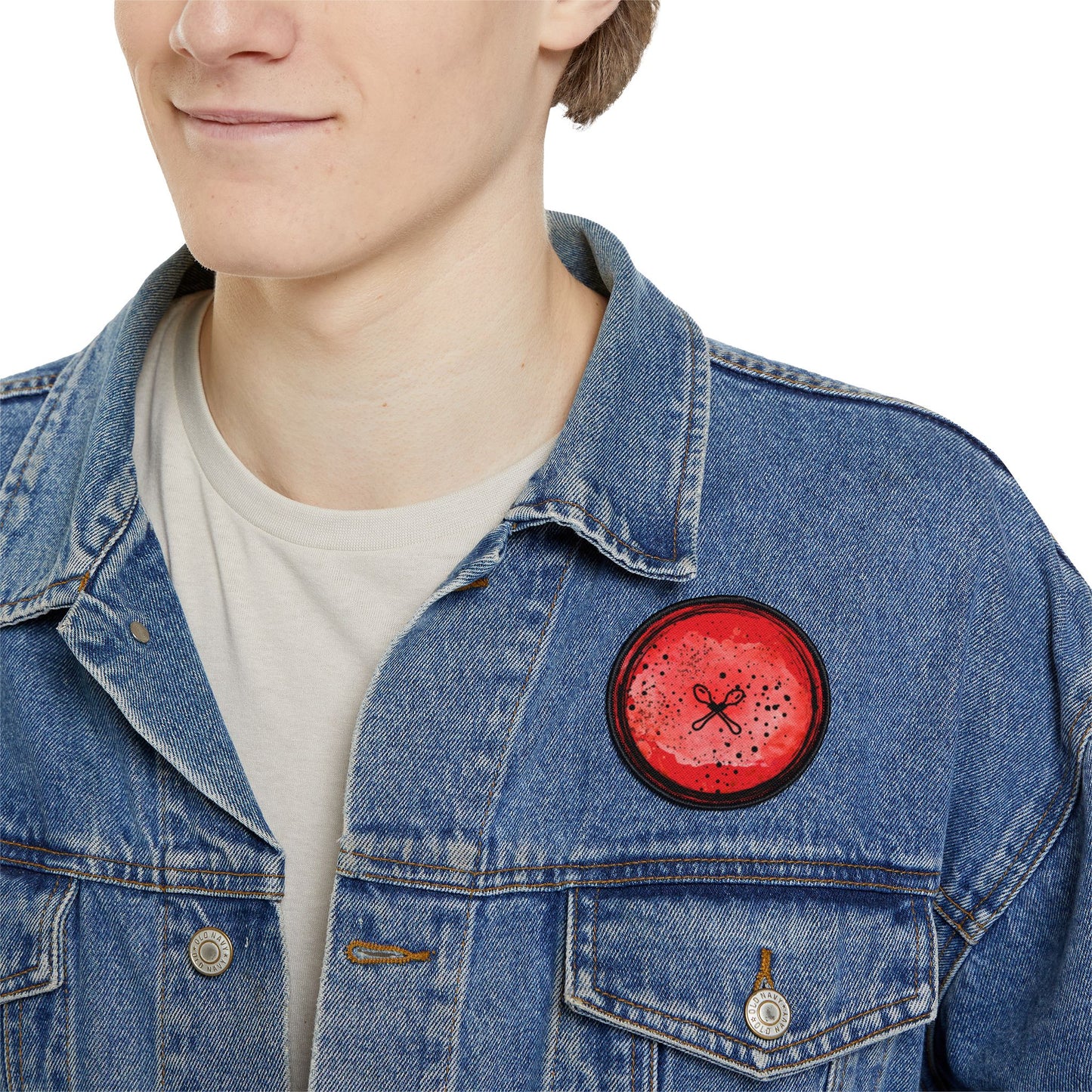 Wooden Cross Spoons and Blood Splatter Iron-On Patch, Fun Denim Jacket Accent, Gift for Mom, Unique Sewing Accessory, Custom Patch for Personalization